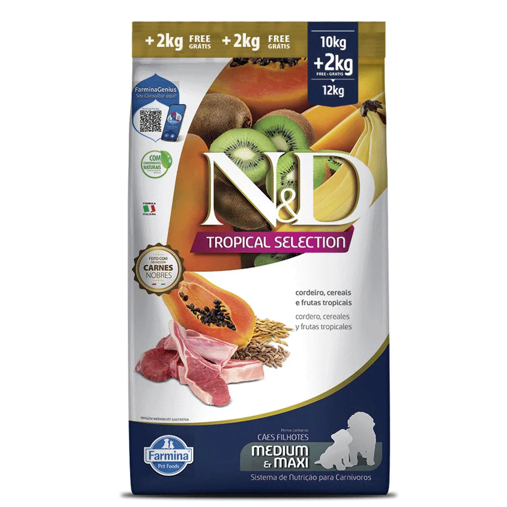 racao-nd-tropical-selection-caes-puppy-medium-e-maxi-cordeiro-12kg-frente